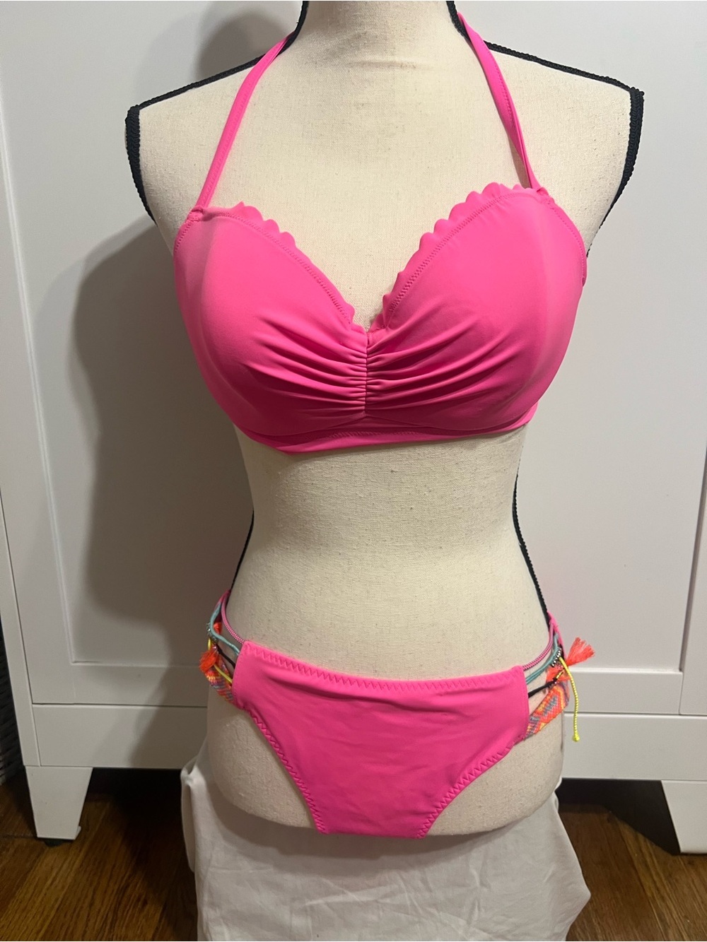 Victoria's Secret Hot Pink Halter Bikini with Multicolor Side Ties - Picture 12 of 12